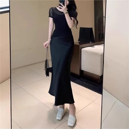 Satin Skirt Women Spring Satin Texture Bow Decoration Vintage Chic Female High Waist H Line Long Skitts2