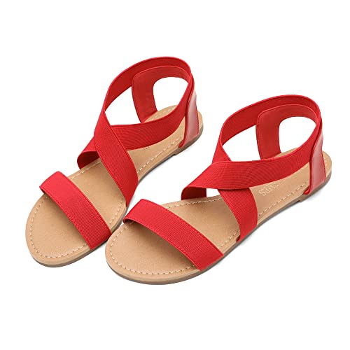 Image of DREAM PAIRS Women's Elastic Ankle Strap Flat Sandals Summer Dressy Shoes Cute Strappy Gladiator Sandals
