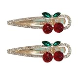 FRCOLOR 2pcs Sweet Cherry Hair Clips Rhinestone Cherry Fruit Hair Barrettes Duckbill Clip Hairpins H