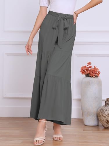 Image of Allegra K Women's 2026 Summer Wide Leg Palazzo Pants High Waisted Flowy Trendy Casual Lounge Boho Beach Ruffles Trousers