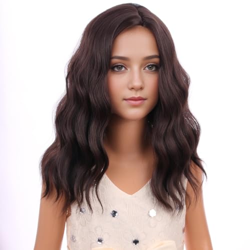Image of PATTNIUM Kids Dark Brown Wig Girls Short Curly Wavy Brown Wig Child Mixed Brown Wig Cosplay Party Heat Resistant Synthetic Hair Wig