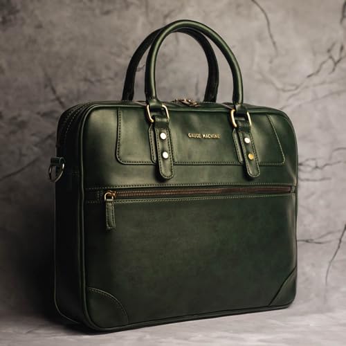 Image of Gauge Machine Messenger Bag for Men & Women - Vegan Leather Office Laptop Bag | Fits up to 16 Inch Laptop | Water-Resistant, 30L Capacity, Padded Compartment