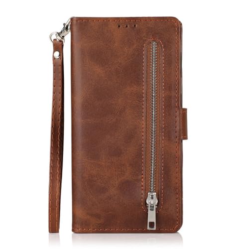 Étui portefeuille en cuir marron avec fermeture éclair pour Samsung Galaxy S22 Ultra et S23