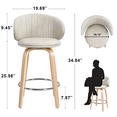 Ferfalder 26 Inch Bar Stools Set Of 2 Swivel Counter Height Bar Stools Bentwood Barstools Faux Leather Bar Stools With Back Boho Bar Stools For Kitchen Counter Restaurant,Beige #TOP1