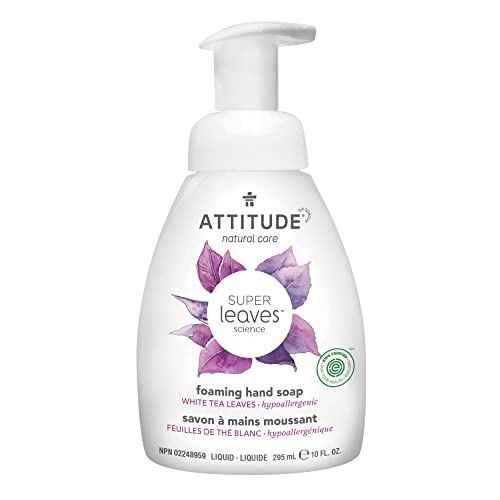 ATTITUDE Foaming Hand Soap, Plant and Mineral-Based Ingredients, Vegan and Cruelty-free Personal Care Products, White Tea Leaves, 10 Fl Oz