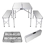 [page_title]-Wiltec Aluminium Koffertisch mit Zwei Bänken silberfarben 90x66x70 cm klappbar Campingtisch Sitzgruppe