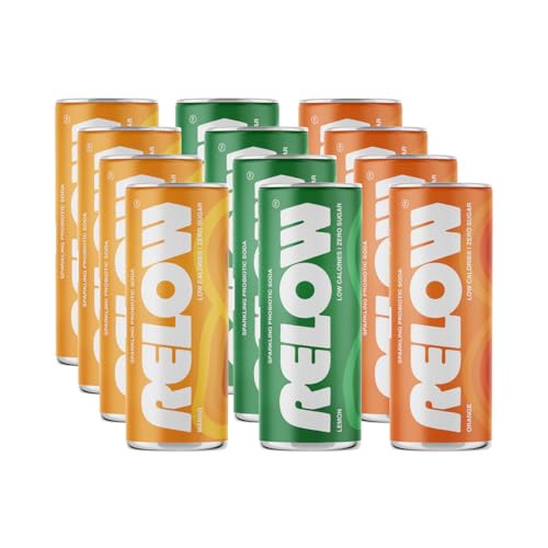 Image of Relow Variety Pack Sparkling Probiotic Soda (Lemon, Mango, Orange) | Zero Sugar | Zero Caffeine | Low Calorie | Natural Stevia | All Natural Ingredients | No Artificial Flavours | 250ml | Pack of 12