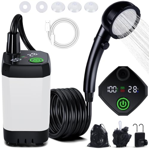 Camping Dusche, Spopal Tragbare Campingdusche wiederaufladbarem 6000mAh, Camping Dusche mit Pumpe, Mobile Duschen Außenduschen mit Duschkopf und Schlauch für Garten Autowaschen Strand Reisen Haustier