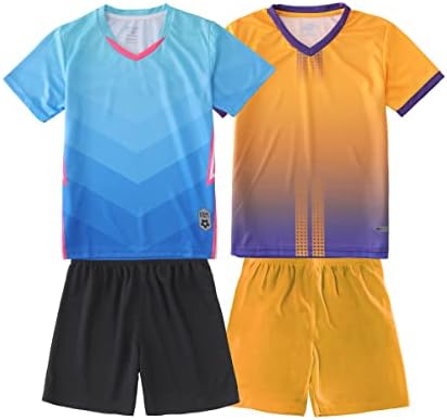 LUCKYLUAN Boy's 2-Pack Soccer Jersey and Short Sets Quick Dry Sports Team Training Uniform Knit