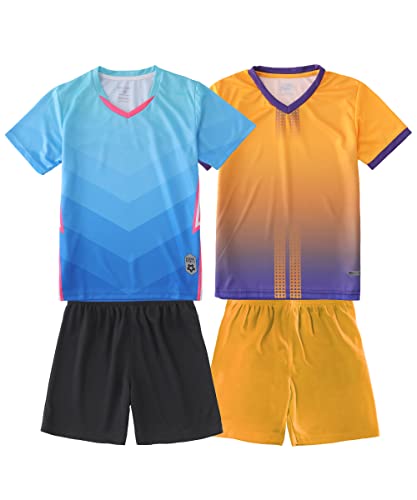 Luckyluan Boy's 2-Pack Soccer Jersey And Short Sets Quick Dry Sports Team Training Uniform Knit #TOP20