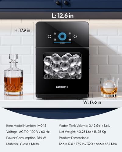 Image of EUHOMY 2.4 inch Ice Ball Maker Countertop, 3Pcs Ready in 40Mins, 108Pcs /Day, Self-Cleaning Sphere Ice Maker Machine with Crystal Clear Ice, Round Ice Cube Maker for Whiskey & Bourbon