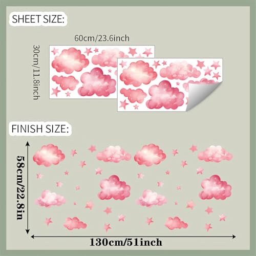 2 Láminas Vinilos Decorativos Nubes y Estrellas Rosas miniatura 4