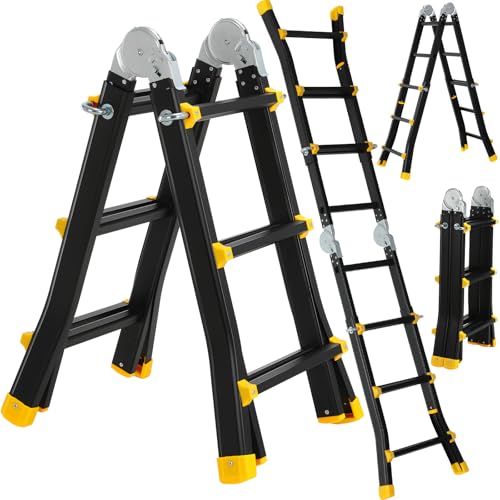 TLGREEN Alu Teleskopleiter 3x2 Stufen, 2.86M Ausziehbare Leiter, Aluminium Multifunktionsleiter, Schiebeleiter, Mehrzweckleiter, Gelenkleiter, Klappleiter, Treppenleiter, Anlegeleiter bis 150 kg