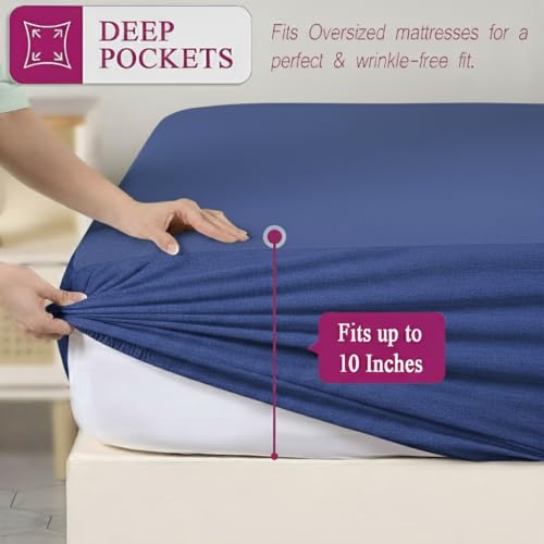 Image of Trance Cotton Feel Terry 72 x 70 inch Ultra Soft Waterproof Mattress Protector | Breathable - Hypoallergenic Fitted Style Mattresses Cover (72x70 inch | 6x5.8 feet, Classic Blue - Pack of 1)