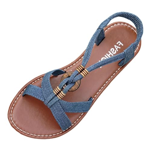 Generisch Stilvolle Damensandalen für den Alltag, ideal für Urlaub Strandaktivitäten, mit offenem Zehenbereich bequemen elastischen Riemen, Schuhe für lässige Outfits (Blue, 39)
