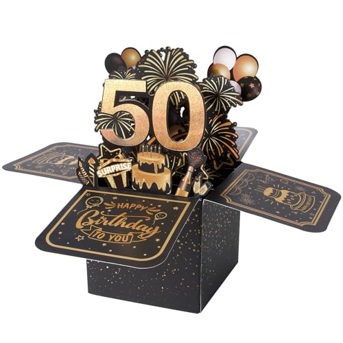 BOFUNX Biglietto Pop Up 3D di Buon Compleanno 50 Anni, Happy Birthday...