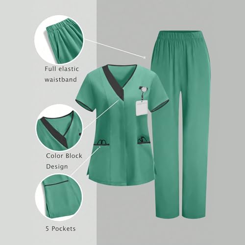 Image of 2026 Scrub for Cleaning Jobs Uniform, Multi Pockets Scrubs for Women Sets, V-Neck Top & Straight Leg Pants Scrubs Set