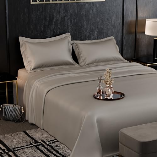 Image of Stoa Paris 350TC Luxstre Cotton Super King Flat Bedding Set for King & Double Size Beds with 2 Pillow Covers, 274cm x 274 cm Bedsheet, All-Season Comfort, Breathable, Home Decor, Panache - Beige