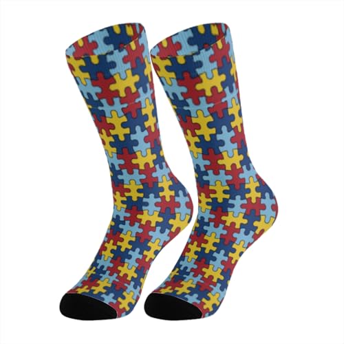 SJWJUO Autism Awareness Puzzle Socks for Women Men Mid-Calf Crew Socks 1Pair