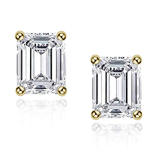 AINUOSHI Platinum or Gold-Plated Sterling Silver made with Swarovski Zirconia Emerald-Cut Brilliant CZ Diamond Stud Earrings for Women