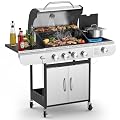 Electactic 4-Burner Gas Grill with Side Burner,Stainless Steel Propane Grill with Porcelain-Enameled Cast Iron Grates, Baking Pan,42000BTU BBQ Grill for Outdoor Cooking and Patio Barbecues