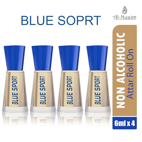 Image of Al-Nuaim Blue Sport Attar Roll On - 6ml (Pack Of 4) |Luxury Scent with Long Lasting Fragrance For Men & Women