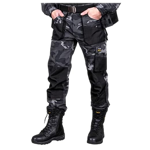 REIS FORECO-T MOB46 Pantalon de Travail pour Homme, Protecteur, Anti-coupure, Cargo, 80% Polyester 20% Coton, Camouflage Noir, Taille 52
