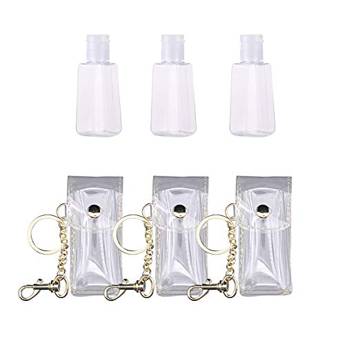 Bettli Clear Lipstick Keychain Holder Case Carriers 3 Pieces with 3 Pieces Refillable Bottles 30ML Flip Cap Small Empty Travel Bottle