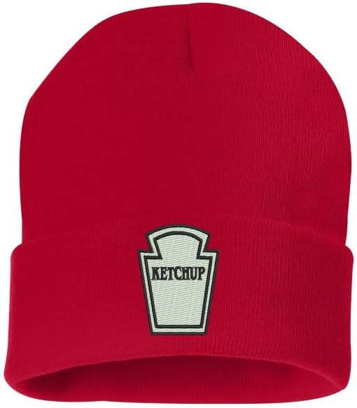 Beanie Hat Ketchup and Mustard Embroidered Warm Skullies Halloween Set