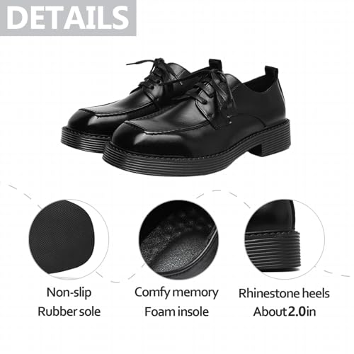 Mens Leather Square Toe Platform Oxfords Classic Retro Thick Block Heel Lace-Up Business Derby Shoes for Dress Office Work Daily Walking3