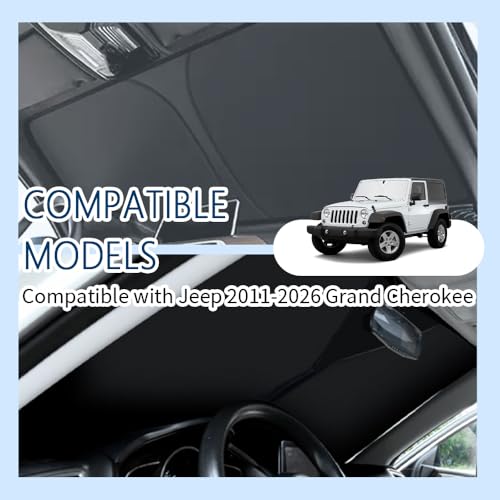 Image of Car Windshield Sun Shade,Foldable Sun Shade for Car Windshield with Storage Bag Compatible with Jeep Grand Cherokee 2011-2026,Oxford Cloth Cars Suns Shades Keep Interior Cool