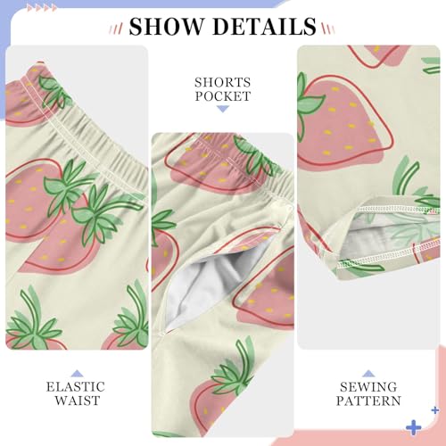 Strawberry Cute Pink Cartoon Pattern Cute Pajama Pants, Soft Sleepwear Lounge Pants Pajama Pj Bottoms for 6-14 Years4