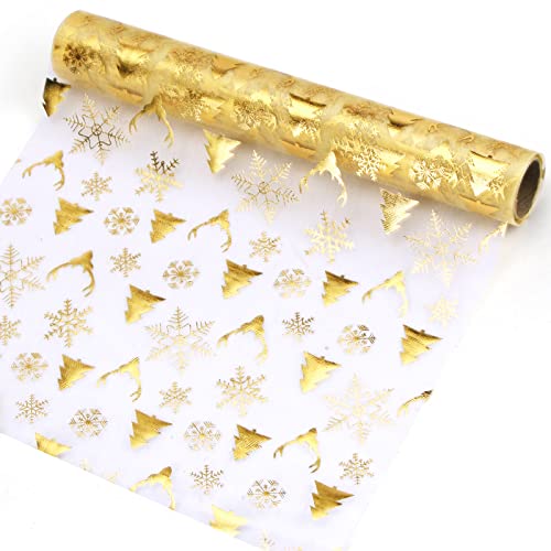 Camino de Mesa Organza, Camino de Mesa Alce Dorad Metálico, 28 cm x 5 m, Decoración de Mesa de Navidad, para Boda Comunión Cumpleaños Decoracion de Fiesta