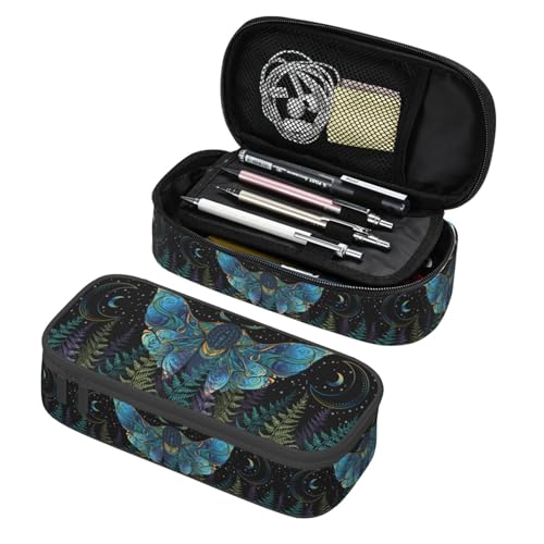 Image of Mystical Moth Psychedelic Moon Large Pencil Case, Pencil Pouch With Zipper Compartments Stationery Pencil Bag For Kids Teens Students School Supplies