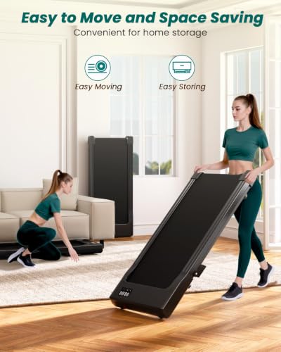 Image of DeerRun Under Desk Walking Pad Treadmill for Home Office & Small Spaces, 6% Manual Incline, 0.6-3.8 MPH Walking Speed, 2.5 HP, 300 lb Capacity, App & Remote Control