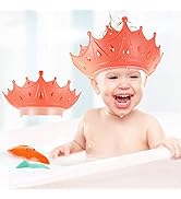 Baby Shower Cap, Waterproof Safety Soft Silicone Kids Bathing Shampoo Hat, Adjustable Cute Crown ...