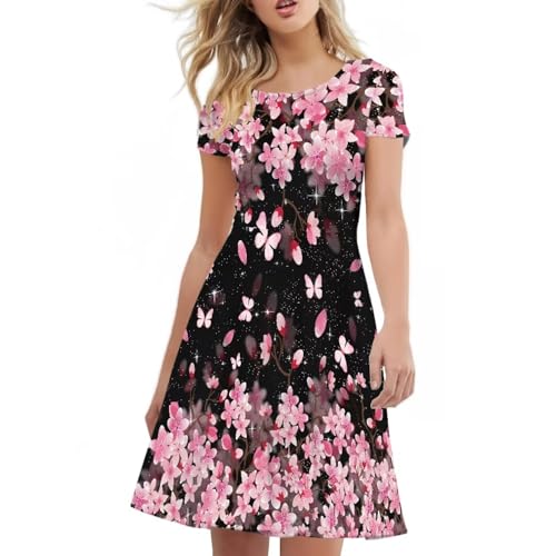 Image of AFPANQZ Womens Casual Summer Lightweight Vintage Dress Short Sleeve Midi Dress Knee-Long Luxury Formal Dress