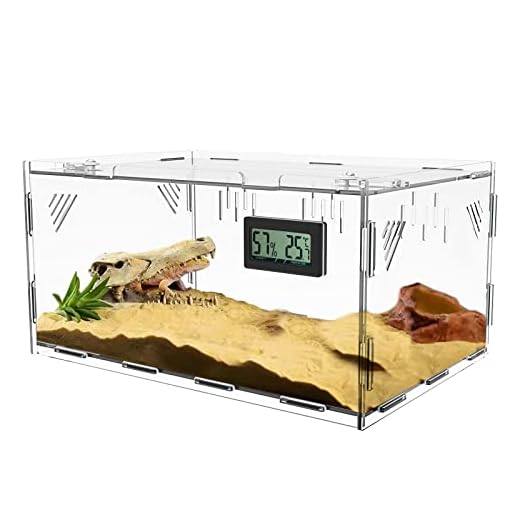 Oiakz Terrarios de reptiles, con higrómetro de temperatura, 15.7 x 9.9 x 7.1 pulgadas, caja de reproducción de reptiles, tanque de jaula de terrario para insectos pequeños reptiles en casa y oficina