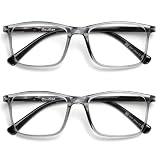OPULIZE Ink Pack 2 Gafas De Lectura Grande Transparentee Gris Hombres Mujeres Bisagras Resorte RR4-7 +2,00