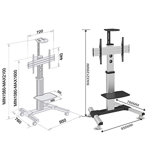 Srhimeos Mobile Standing Tv Cart Height Adjustable For 40"-70" Plasma Lcd Led Flat Screen/Curved Tv Can Bear 70Kg/154Lbs, Max Vesa 600X400 Mm With Tilt, Swivel And Height Adjustment Stand #TOP1