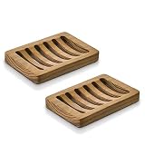 【Teak】 Wood Bathroom Soap Dish for Bar Soap by SUBEKYU, Draining Wooden Soap Holder for Shower, So