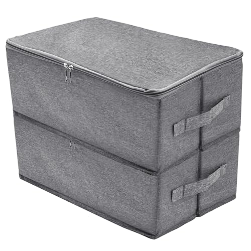 Runyu Juego de 2 cajas organizadoras plegables de tela con tapa, cajas de almacenamiento grises para armario, juguetes, libros, dormitorio, hogar, 38 × 25 × 15,5 cm