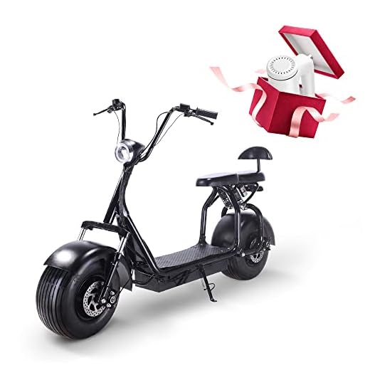 TOXOZERS Adult E-Scooter Citycoco 60v 1000W,Up to 23 Miles,Fat Tire Scooter with 2 Seats and LED Light,Top Speed Up to 25MPH,Electric Power Scooters WERCS Battery Certificate(Black)