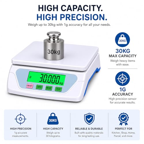 Image of Gripit 30kg x 1g Electronic Weighing Scale, High Accuracy Digital Scale for Home,Not for Commecial use