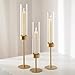 Glass Hurricane Candlestick Holders Gold - Romadedi Set of 6 Taper Candle Holder Bulk Tall Clear Glass Cylinder Table Centerpiece Wedding Decor Party Birthday Christmas Home Decorations
