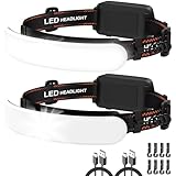 Rechargeable Headlamp High Lumen, 230° Wide Beam 1800 Lumen Super Bright Head Lamp, 6 Modes Head Lights for Forehead, 90° Rotatable Headlight, LED Headlamps for Adults Mechanic Hardhat Camping (2Pack)