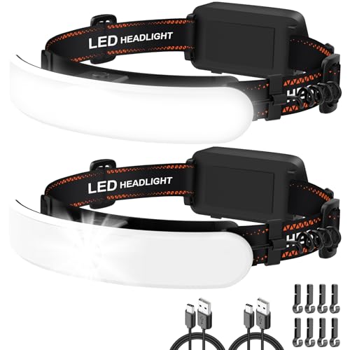 Image of Rechargeable Headlamp High Lumen, 230° Wide Beam 1800 Lumen Super Bright Head Lamp, 6 Modes Head Lights for Forehead, 90° Rotatable Headlight, LED Headlamps for Adults Mechanic Hardhat Camping (2Pack)