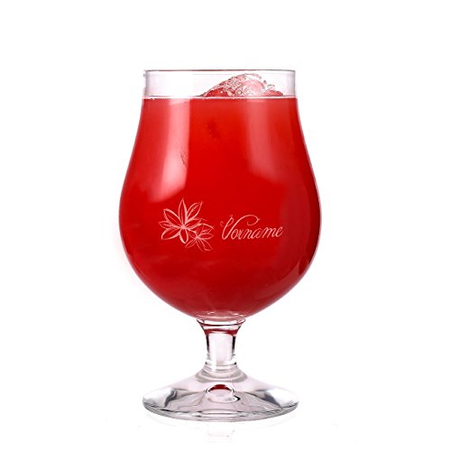Herz & Heim® Graviertes Cocktailglas mit tropischer Blume und Wunschnamen