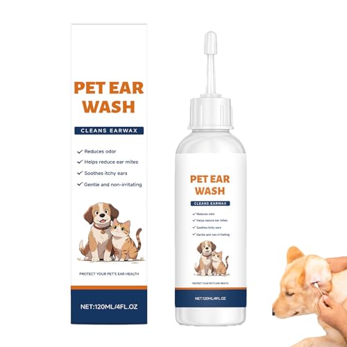 AJOG Detergente per Orecchie per Cani e Gatti, Soluzione per la Pulizia delle Orecchie di Cani e Gatti, lenisce Il prurito alle Orecchie, pulisce l'accumulo di cerume, combatte Gli odori (1PCS)