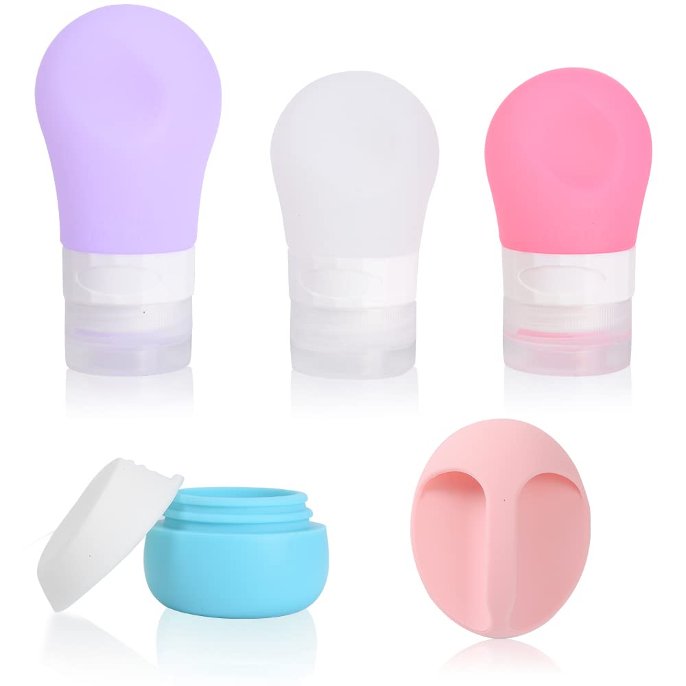 Travel Bottles Set,iDeep 5Pcs Leakproof Travel Containers Silicone Travel Bottles Proof Squeezable Containers Set with Clear Bag for Shampoo Conditioner Lotion Liquids Perfect for Travel or Business